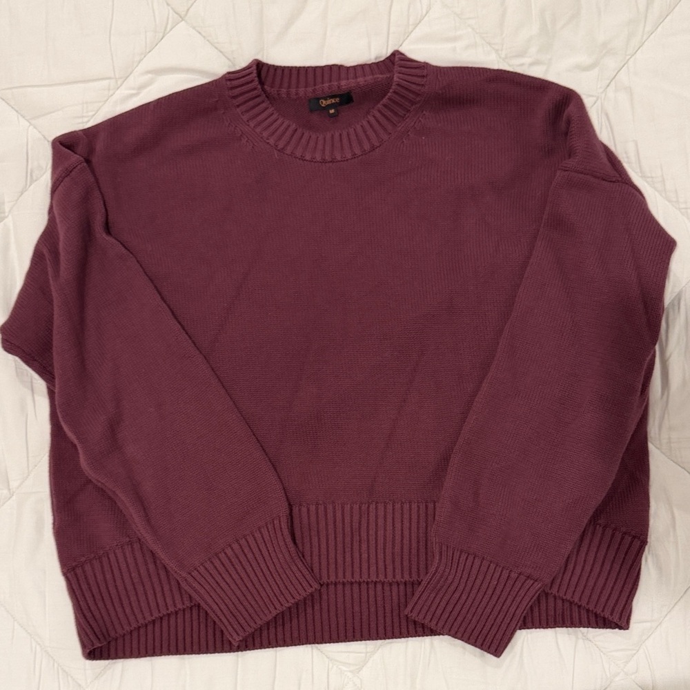 Quince 100% cotton boyfriend crew sweater/ eggplant/ medium